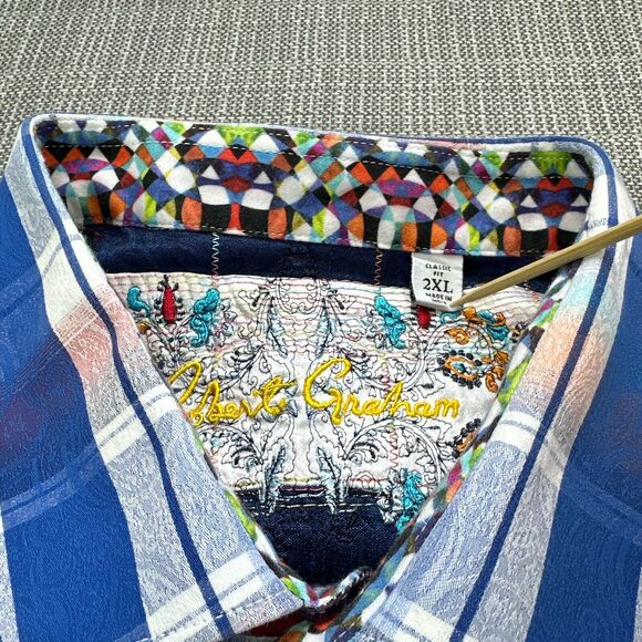 Robert Graham Shirt Mens XXL Bright Plaid Contrasting Flip Cuffs Colorful - Picture 2 of 10